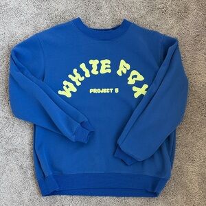 White Fox Boutique Blue and Yellow Crew Neck Sweater